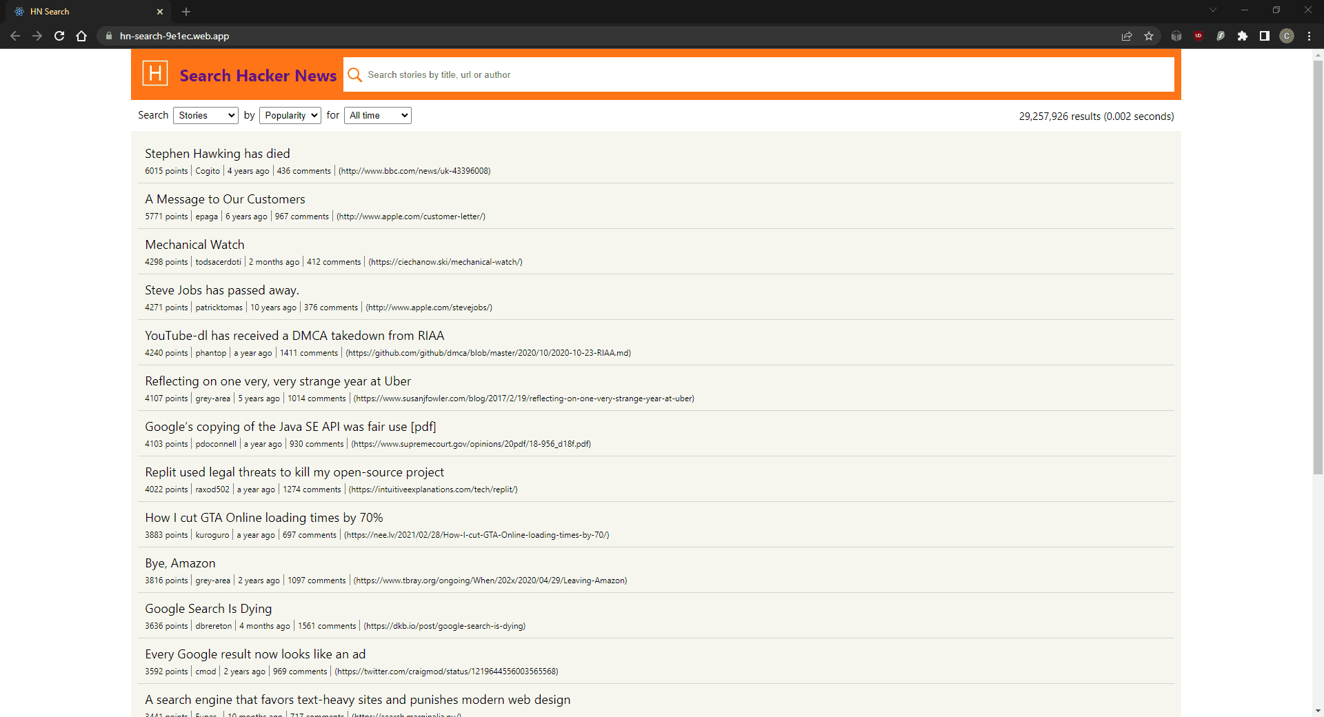 Hacker News Search